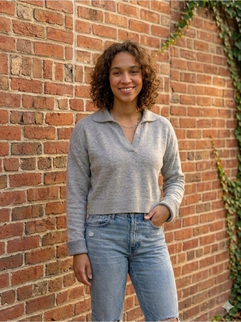 A New Day Collared Knit Cropped Pullover Sweater Size Medium